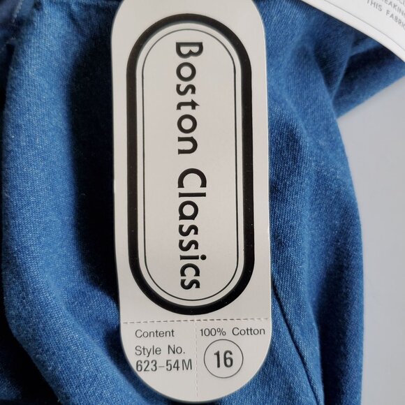 VTG Chambray Jumper Dress Women's 16 Blue Suspenders Pockets Boston Classics - Picture 9 of 12